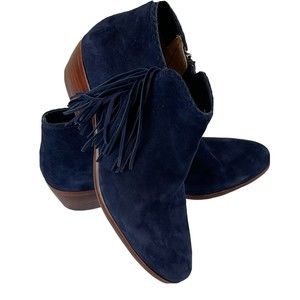 Sam Edelman Womens Size 8 Suede Ankle Bootie Heel Bootie Fringe Western